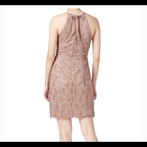 Nightway Pink Lace & Sequin Body Con Cocktail Dress, Size 6 - Picture 2 of 3